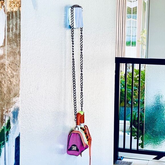 NWT Steve Gorgeous Madden BDORRA Neon Orange Pink Silver Crossbody mini bag - Picture 6 of 13